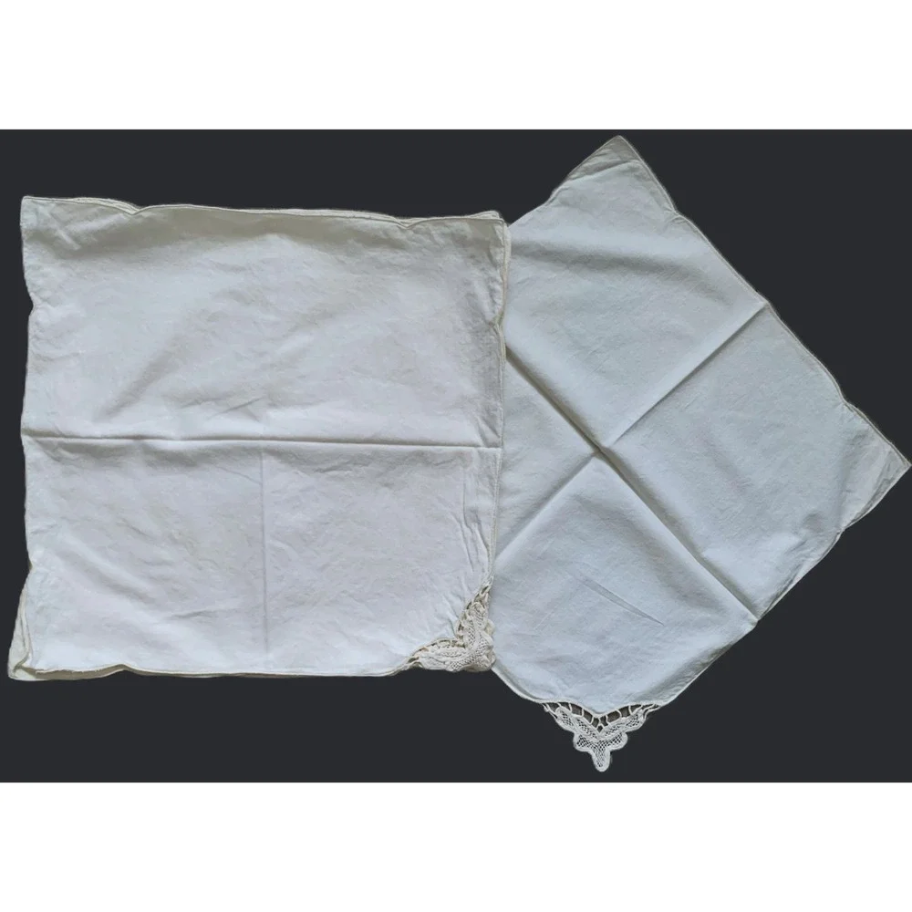 Set 8 Vtg Lace Corner Ecru Linen Napkins Scalloped Edge Dinner Luncheon Size 15